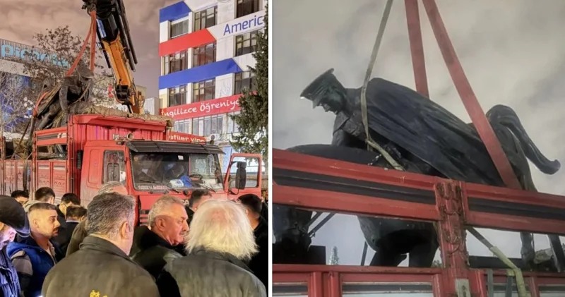 CHP liler Gebze de metro inşaatı nedeniyle taşınan Atatürk heykeli yüzünden olay çıkardı İstanbul Haberleri