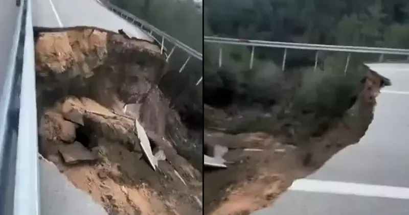 Çöken kara yolunda 10 metrelik çukur oluştu