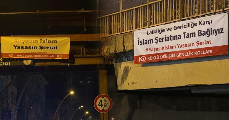 Başkentin ortasında şeriat propagandası! Pankartlarla laikliği hedef aldılar
