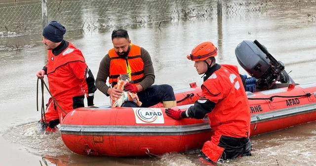 AFAD mahsur kalan hayvanları tahliye ediyor Edirne Haberleri