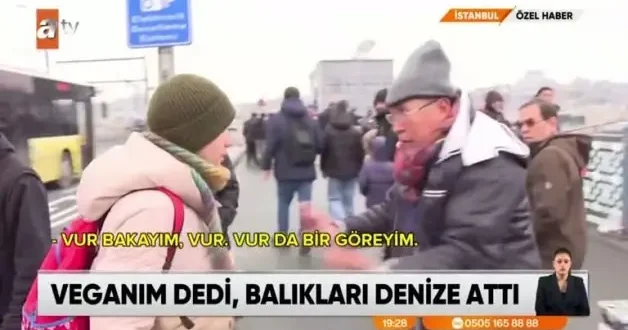 Vegan kadın yaşlı adamın balıklarını denize attı, ortalık karıştı!