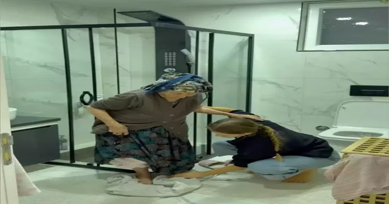 Yabancı gelin, eşinin babaannesine abdest aldırıp ayaklarını kuruladı