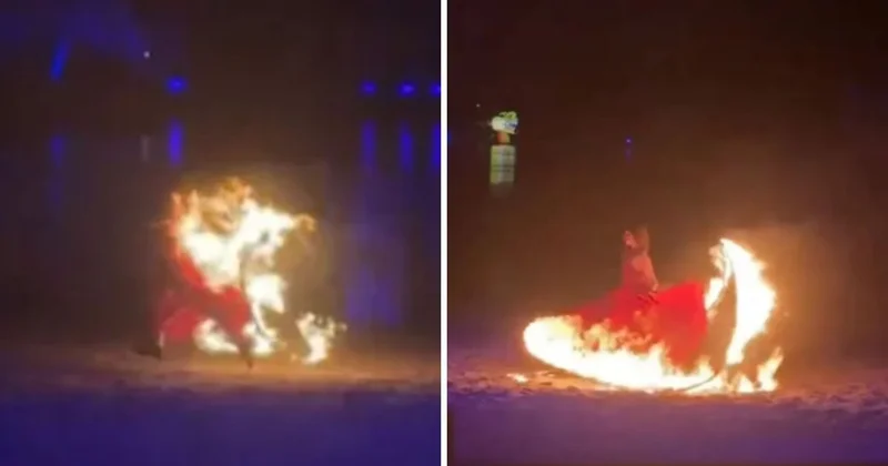 Gösteride elbisesi alev alan dansçı nehire atlayarak canını kurtardı