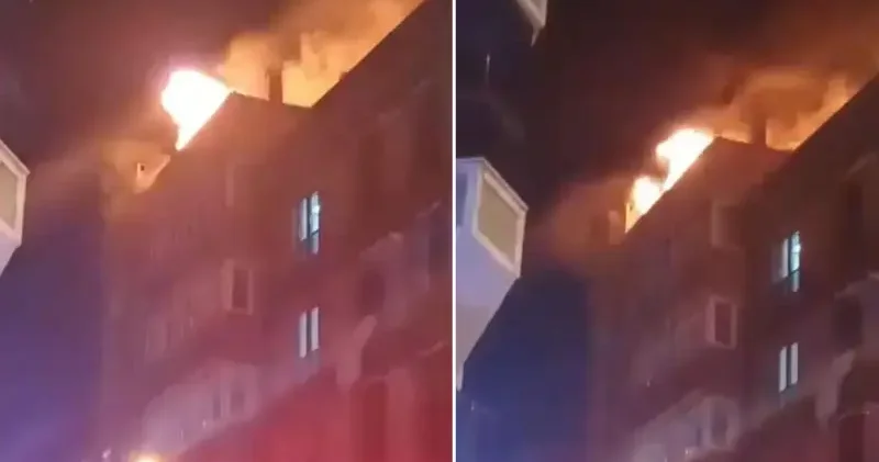 Esenyurt’ta 4 katlı binanın çatısı alev alev yandı