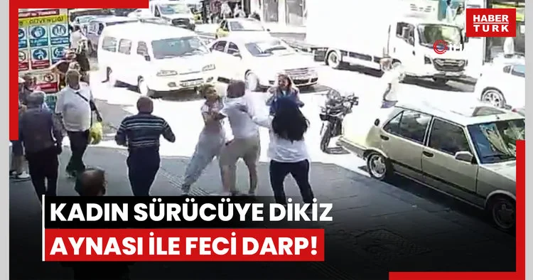 Kadın sürücüye dikiz aynası ile feci darp!