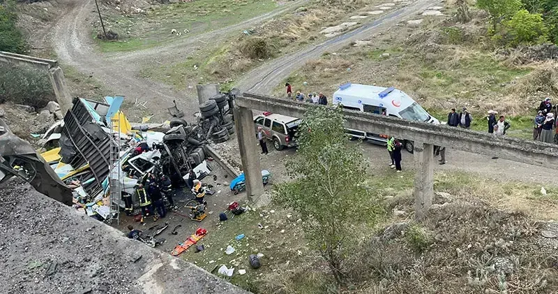 Kargo kamyonu köprüden düştü: 2 yaralı