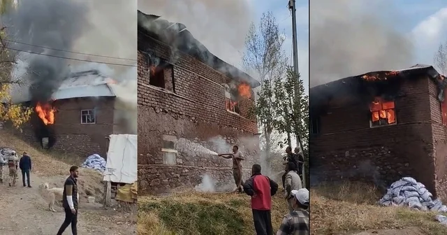 Hakkari de 2 katlı toprak evde yangın Hakkari Haberleri
