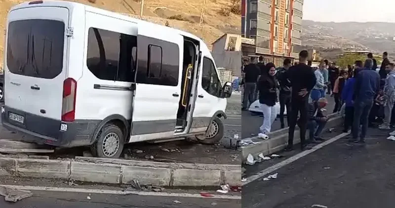 Servis minibüsü ile hafif ticari araç çarpıştı: 13 ü çocuk 19 yaralı