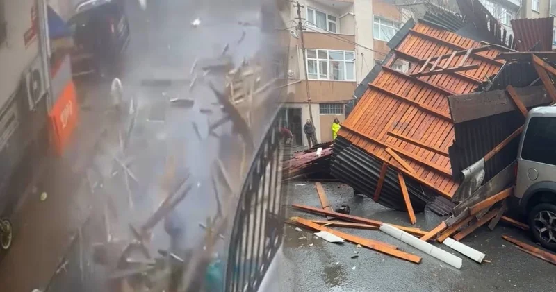 Fırtına kabusunda göz gözü görmedi! Üzerine uçan çatıdan kıl payı kurtuldu