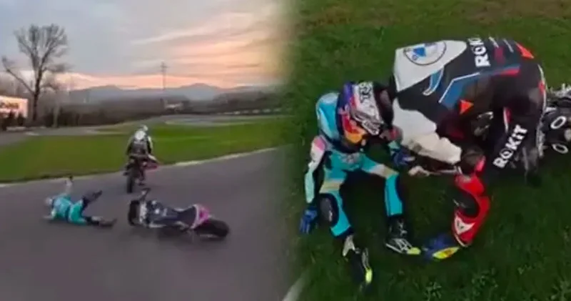 Toprak Razgatlıoğlu Kenan Sofuoğlu nun 6 yaşındaki oğlu Zayn ile kaza yaptı