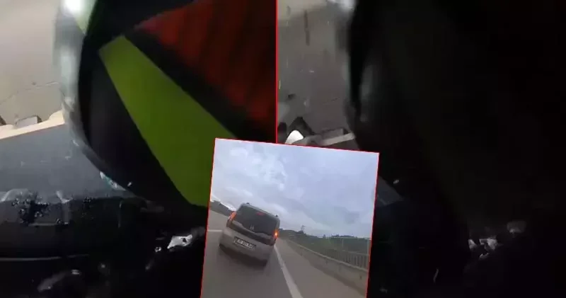 Motosiklet sürücüsü, kazada hafif ticari aracın camından içeri girdi