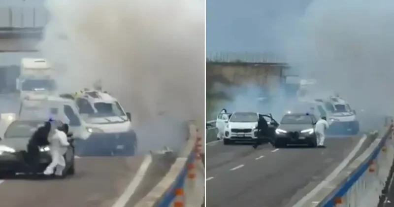 Otoyolda dehşet! Zırhlı aracı patlatıp soymaya çalıştılar