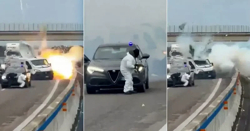 Kara yolunda patlayıcılı soygun girişimi! O anlar aksiyon filmlerini aratmadı... Dünya bu görüntüleri konuşuyor!