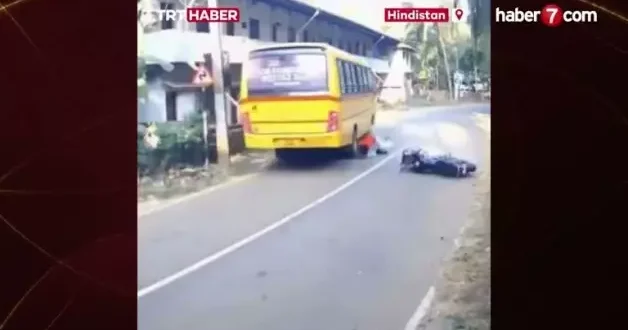 Hindistan da mucizevi kurtuluş: Otobüs şoförünün refleksi faciayı önledi