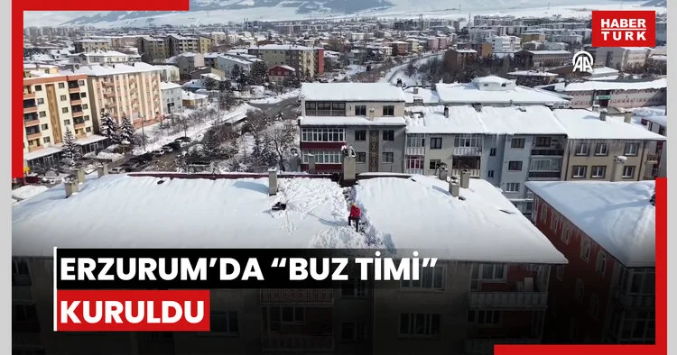 Erzurumda kışın çatılardaki tehlikeye karşı profesyonel dağcılar buz timi kurdu