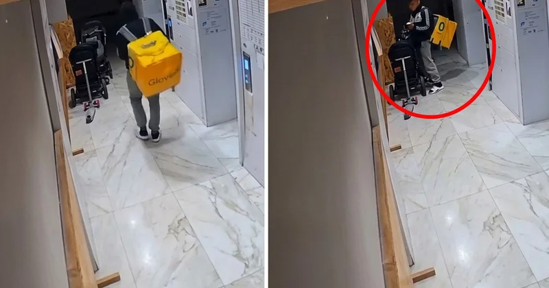 Kurye, bebek arabasına tuvaletini yaptı