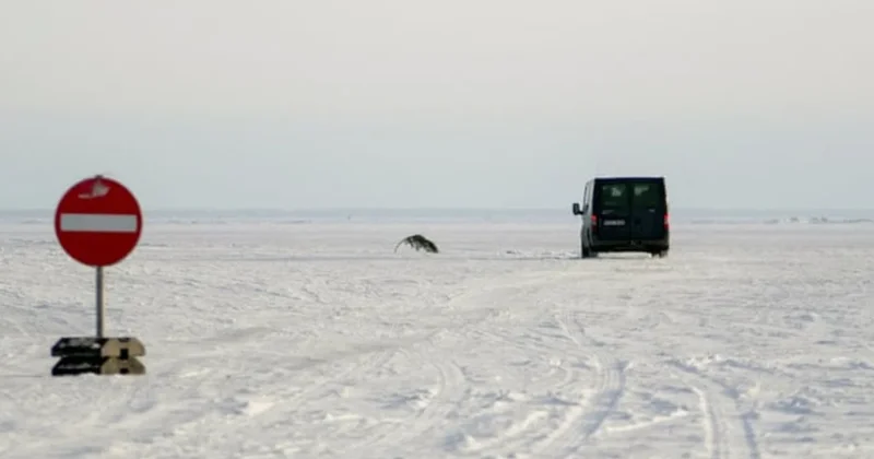 İki ada arasındaki deniz donunca trafiğe açtılar! Emniyet kemeri takmak yasak Sözcü Gazetesi