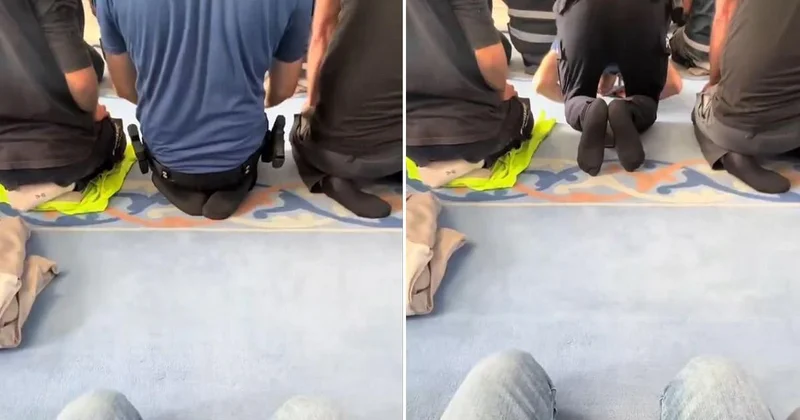 Vatandaş, önünde namaz kılan polisi kayda aldı: Düştüğü not bomba