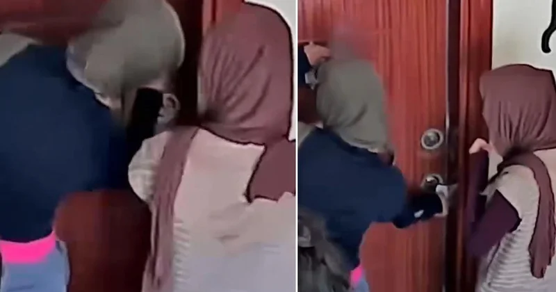 Eve girmeye çalışan hırsızlar kamerayı fark edince binadan kaçtı