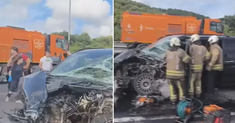 Eyüpsultan da yol bakım kamyonetine minibüs çarptı: 6 yaralı