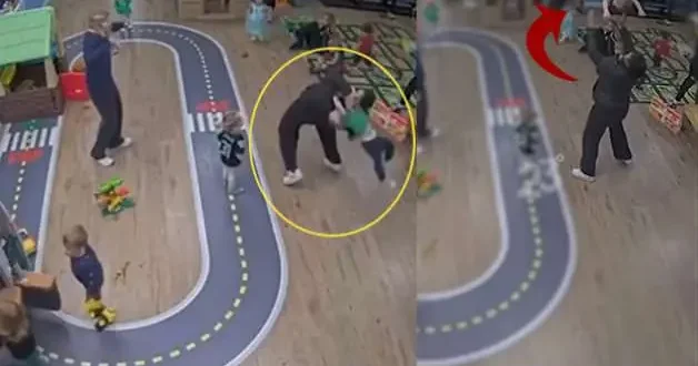 Kreşteki çocuğu fırlatıp düşüren görevli görenleri dehşete düşürdü.