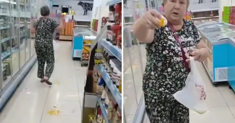 Yumurtaları marketin içinde tek tek kırdı