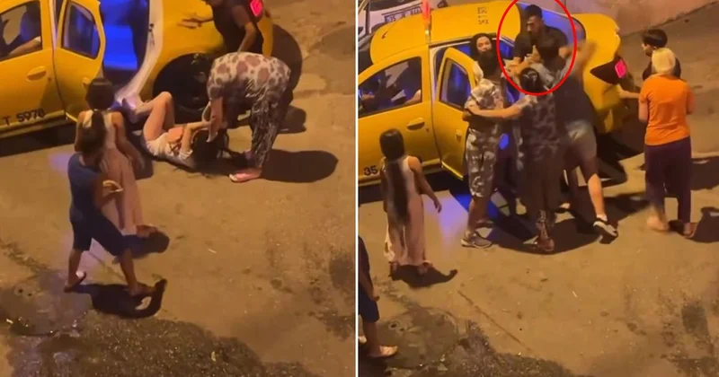 Bıçak çeken kızı takside darbettiler, kavgayı ayırmaya çalışanı da sokakta