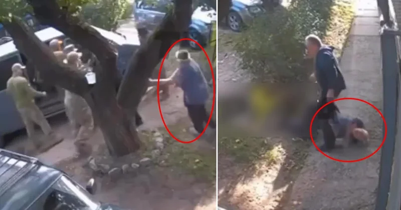 Ukrayna da kan donduran görüntü! 74 yaşındaki kadını yere savurdu