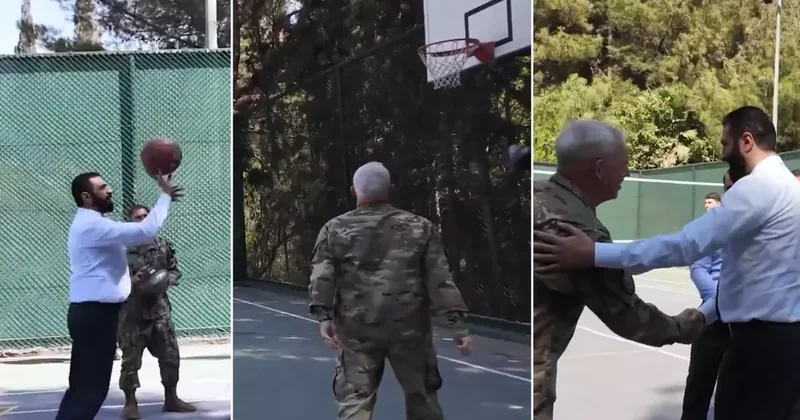 Dünya bu görüntüleri konuşuyor! Şara, ABD li subaylarla basketbol oynadı