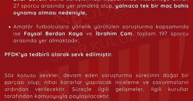 Niğde Belediyespor dan futbolcularla ilgili bahis soruşturmasına ilişkin açıklama Niğde Haberleri
