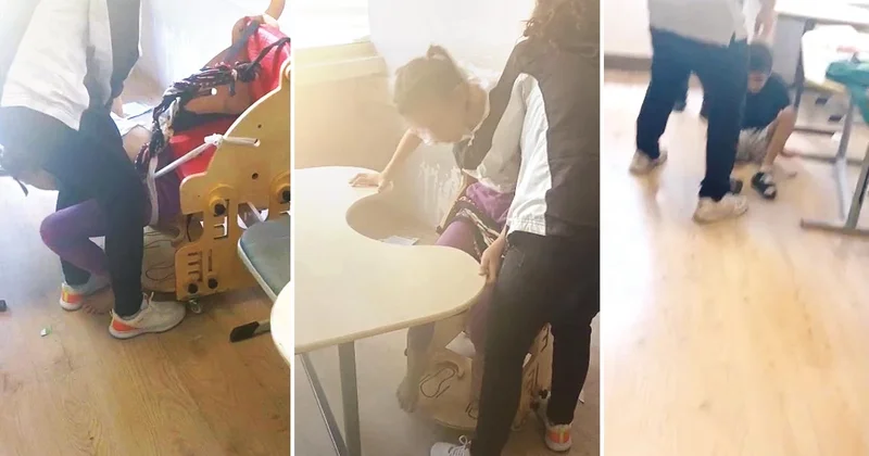 Otizmli çocukları sıralara bağladılar... İnsanlığınız batsın