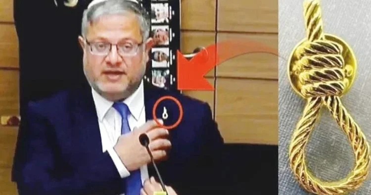 Filistinlilere idam ısrarı… İsrailli aşırıcı ‘yağlı urgan’ rozeti taktı