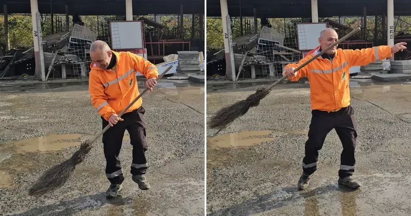 Temizlik görevlisi müzik sesine dayanamıyor: Kendimden geçiyoruz