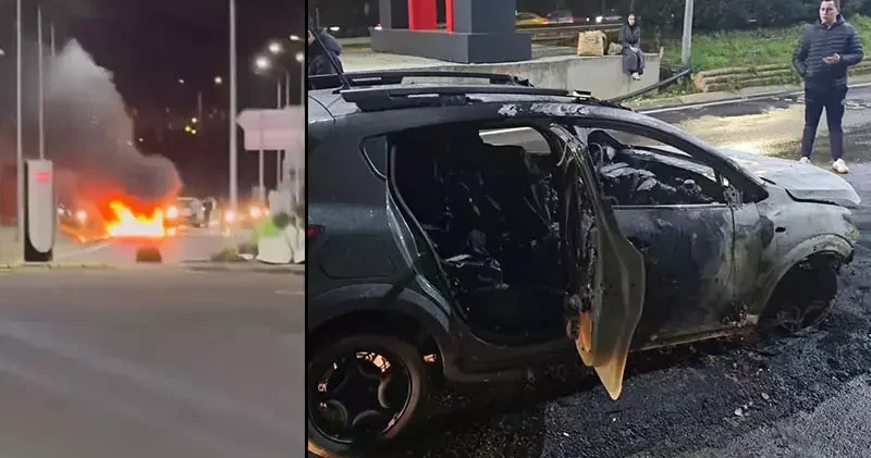 Sancaktepe TEM Otoyolu nda arıza yapan otomobil alev alev yandı