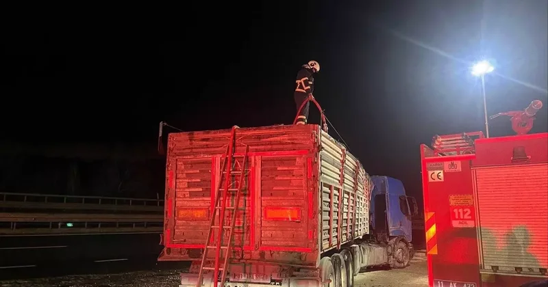 Bilecik te seyir halinde talaş yüklü tır dorsesi alev aldı