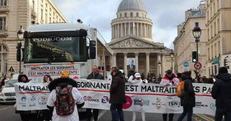 Fransa da doktorlar 10 günlük grev kapsamında Paris in sokaklarını doldurdu