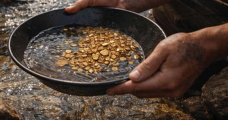 Nehir yatağında tesadüfen bulundu: Eline tavasını alan avuç avuç altın topluyor Sözcü Gazetesi