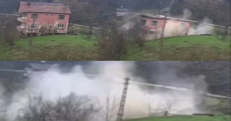 Heyelan faciası kıl payı atlatıldı! Tahliye edilen ev saniyeler içinde çöktü Sözcü Gazetesi