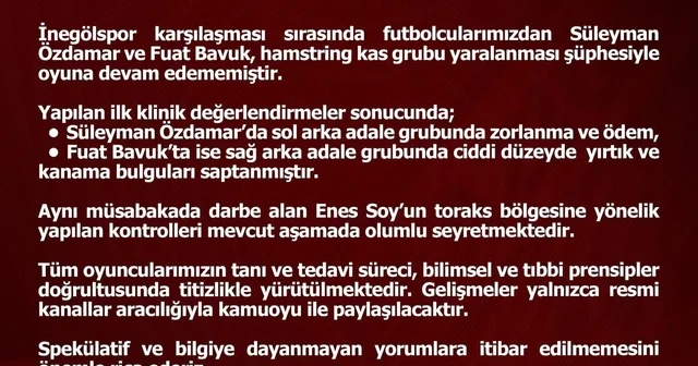 Elazığspor dan sakat futbolculara ilişkin açıklama Elazığ Haberleri