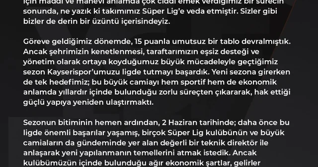 Kayserispor Başkanı Açıkalın: Kayserisporumuzun çok daha güçlü şekilde döneceğine inancımız tamdır Kayseri Haberleri