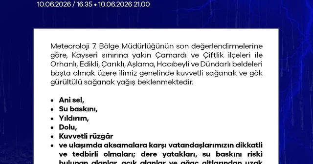 Niğde için kuvvetli yağış uyarısı Niğde Haberleri