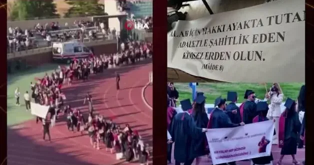 Eskişehir de mezuniyet töreninde ayet yazılı pankarta güvenlik engeli