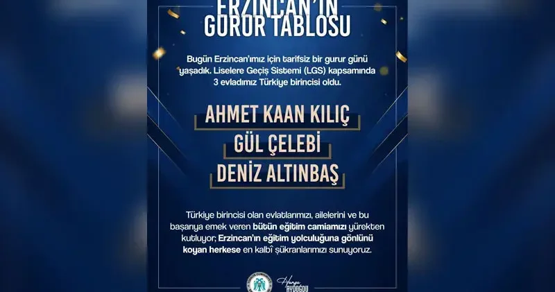 Erzincan daki 3 birinciyi Vali Aydoğdu açıkladı