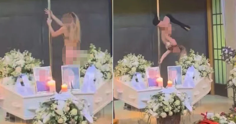Cenazede bunu da gördük! Yarı çıplak direk dansı yaptı