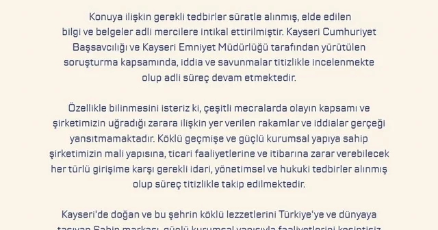 Şahin Sucukları ndan usulsüzlük iddialarına açıklama: Süreç titizlikle takip ediliyor Kayseri Haberleri Habertürk Yerel Haberler