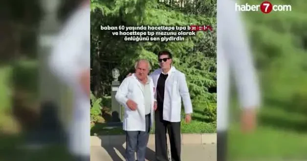Ankara da 60 yaşındaki tıp öğrencisine önlüğünü oğlu giydirdi