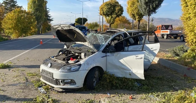 Otomobil, ağaca ve elektrik direğine çarptı: 2 si ağır, 6 yaralı Elazığ Haberleri