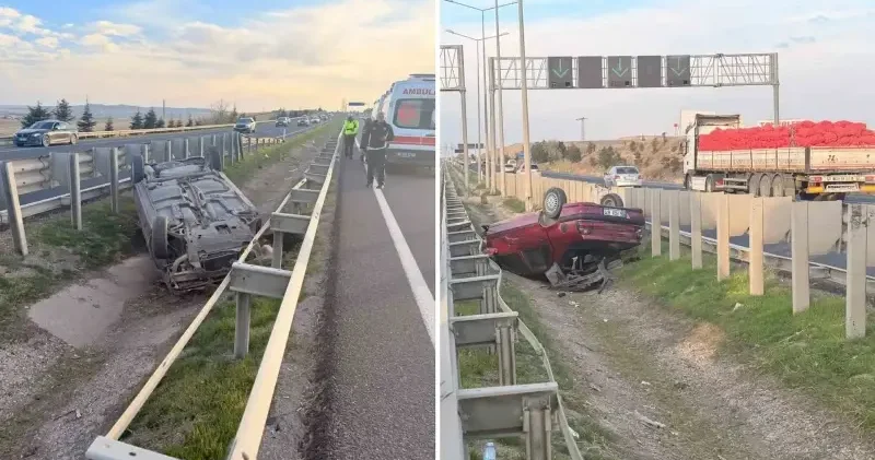 Ankara da feci kaza: Ters dönerek refüje çıkan araçta 3 yaralı Ankara Haberleri
