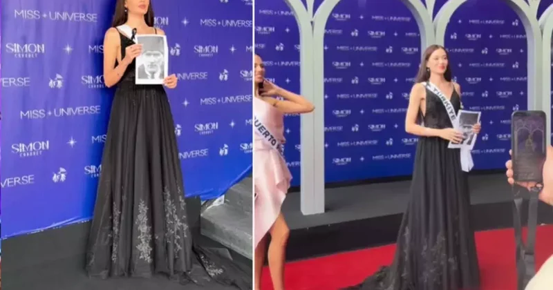 Miss Universe Türkiye Ceren Arslan siyahlara büründü, Atatürk ün portresiyle yürüdü