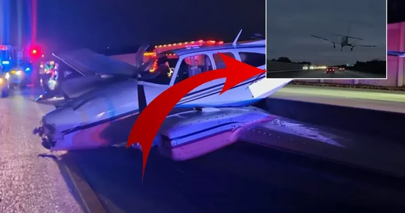 Otoyola iniş yapan uçak otomobilin üzerine düştü